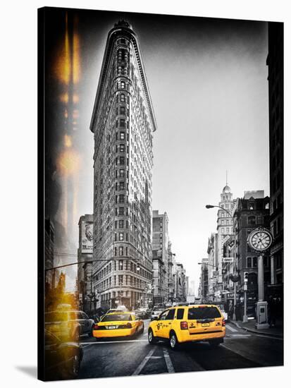 Vintage Black and White Series - Flatiron Building and Yellow Cabs - Manhattan, New York, USA-Philippe Hugonnard-Stretched Canvas