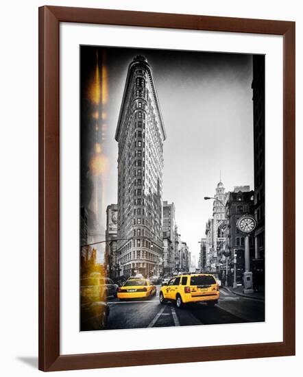 Vintage Black and White Series - Flatiron Building and Yellow Cabs - Manhattan, New York, USA-Philippe Hugonnard-Framed Photographic Print