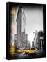 Vintage Black and White Series - Flatiron Building and Yellow Cabs - Manhattan, New York, USA-Philippe Hugonnard-Framed Stretched Canvas