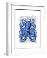 Vintage Blue Octopus 1 Front-Fab Funky-Framed Art Print