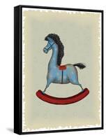 Vintage Blue Wooden Rocking Horse-Milovelen-Framed Stretched Canvas