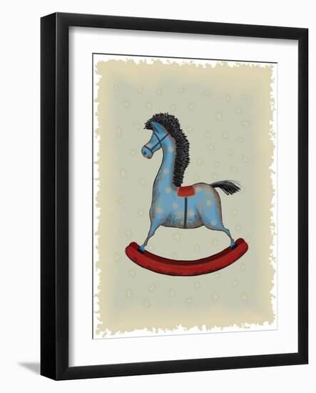 Vintage Blue Wooden Rocking Horse-Milovelen-Framed Art Print