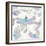 Vintage Botanicals Dragonfly Pattern Aqua-Tina Lavoie-Framed Giclee Print