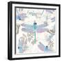 Vintage Botanicals Dragonfly Pattern Aqua-Tina Lavoie-Framed Giclee Print