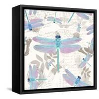 Vintage Botanicals Dragonfly Pattern Aqua-Tina Lavoie-Framed Stretched Canvas