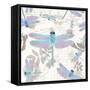 Vintage Botanicals Dragonfly Pattern Aqua-Tina Lavoie-Framed Stretched Canvas