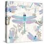 Vintage Botanicals Dragonfly Pattern Aqua-Tina Lavoie-Stretched Canvas