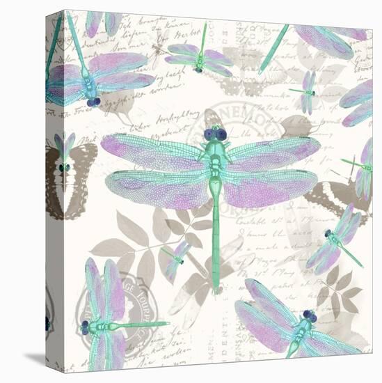 Vintage Botanicals Dragonfly Pattern Green-Tina Lavoie-Stretched Canvas