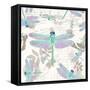 Vintage Botanicals Dragonfly Pattern Green-Tina Lavoie-Framed Stretched Canvas