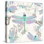 Vintage Botanicals Dragonfly Pattern Green-Tina Lavoie-Stretched Canvas