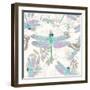 Vintage Botanicals Dragonfly Pattern Green-Tina Lavoie-Framed Giclee Print