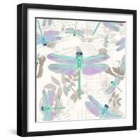 Vintage Botanicals Dragonfly Pattern Green-Tina Lavoie-Framed Giclee Print