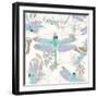 Vintage Botanicals Dragonfly Pattern Green-Tina Lavoie-Framed Giclee Print