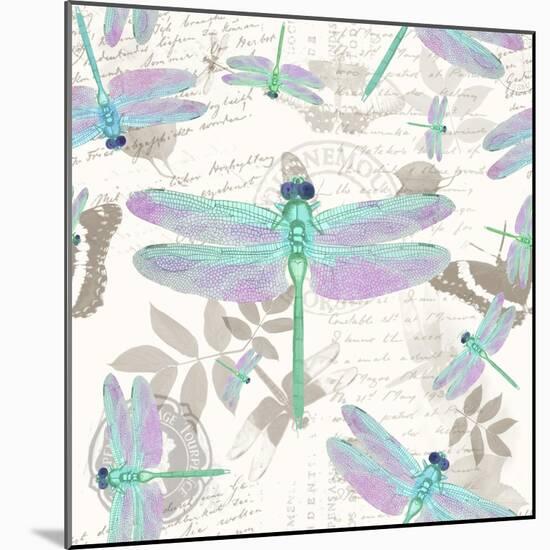 Vintage Botanicals Dragonfly Pattern Green-Tina Lavoie-Mounted Giclee Print