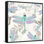 Vintage Botanicals Dragonfly Pattern Green-Tina Lavoie-Framed Stretched Canvas