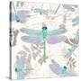 Vintage Botanicals Dragonfly Pattern Green-Tina Lavoie-Stretched Canvas
