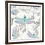 Vintage Botanicals Dragonfly Pattern Green-Tina Lavoie-Framed Giclee Print