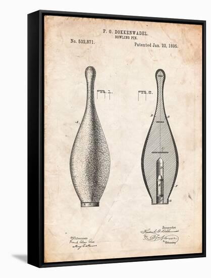 Vintage Bowling Pin Patent-Cole Borders-Framed Stretched Canvas