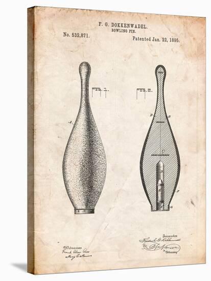 Vintage Bowling Pin Patent-Cole Borders-Stretched Canvas