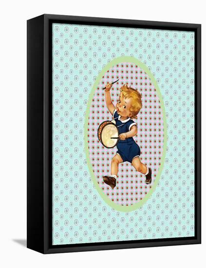 Vintage Boy with Drum-Effie Zafiropoulou-Framed Stretched Canvas