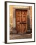 Vintage Brown Wood Medieval Door in Rural Stone House-felker-Framed Photographic Print