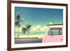 Vintage Car in the Beach with a Surfboard on the Roof-jakkapan-Framed Photographic Print