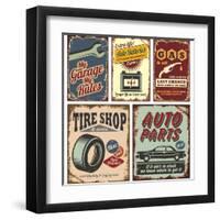 Vintage Car Metal Signs And Posters-Lukeruk-Framed Art Print