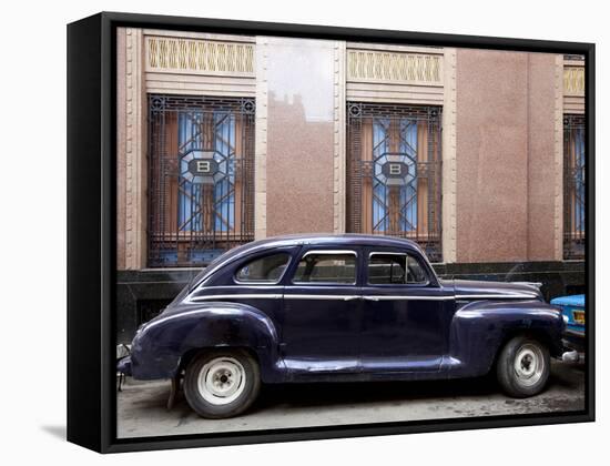 Vintage Car Parked Next to the Bacardi Rum Building in Havana, Cuba-Carol Highsmith-Framed Stretched Canvas
