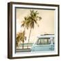 Vintage Car Parked on the Tropical Beach (Seaside) with a Surfboard on the Roof-jakkapan-Framed Premium Photographic Print