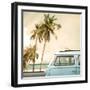 Vintage Car Parked on the Tropical Beach (Seaside) with a Surfboard on the Roof-jakkapan-Framed Premium Photographic Print