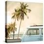 Vintage Car Parked on the Tropical Beach (Seaside) with a Surfboard on the Roof-jakkapan-Stretched Canvas