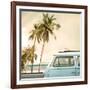 Vintage Car Parked on the Tropical Beach (Seaside) with a Surfboard on the Roof-jakkapan-Framed Photographic Print