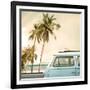 Vintage Car Parked on the Tropical Beach (Seaside) with a Surfboard on the Roof-jakkapan-Framed Photographic Print