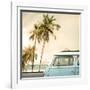 Vintage Car Parked on the Tropical Beach (Seaside) with a Surfboard on the Roof-jakkapan-Framed Photographic Print