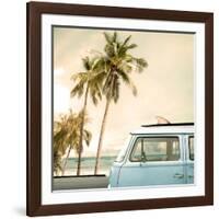 Vintage Car Parked on the Tropical Beach (Seaside) with a Surfboard on the Roof-jakkapan-Framed Photographic Print