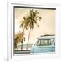 Vintage Car Parked on the Tropical Beach (Seaside) with a Surfboard on the Roof-jakkapan-Framed Photographic Print