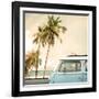 Vintage Car Parked on the Tropical Beach (Seaside) with a Surfboard on the Roof-jakkapan-Framed Photographic Print