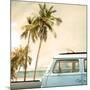 Vintage Car Parked on the Tropical Beach (Seaside) with a Surfboard on the Roof-jakkapan-Mounted Photographic Print