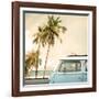 Vintage Car Parked on the Tropical Beach (Seaside) with a Surfboard on the Roof-jakkapan-Framed Photographic Print