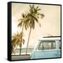 Vintage Car Parked on the Tropical Beach (Seaside) with a Surfboard on the Roof-jakkapan-Framed Stretched Canvas