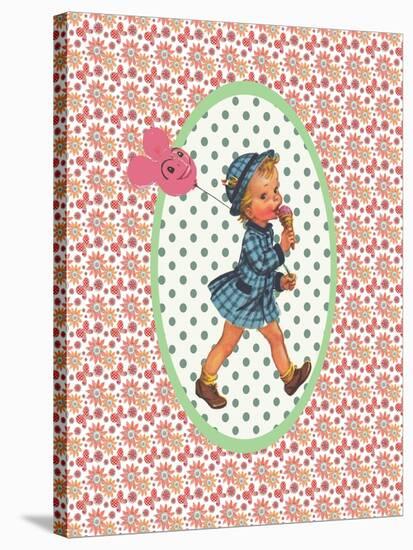 Vintage Card Girl with Ice Cream-Effie Zafiropoulou-Stretched Canvas
