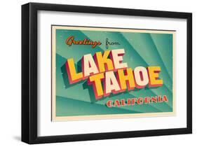 Vintage Card - Lake Tahoe CA-null-Framed Art Print