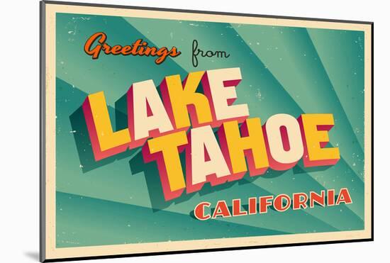 Vintage Card - Lake Tahoe CA-null-Mounted Art Print