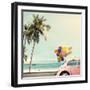 Vintage Card of Car with Colorful Balloon on Beach Blue Sky Concept of Love in Summer and Wedding H-jakkapan-Framed Premium Photographic Print