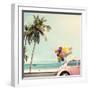 Vintage Card of Car with Colorful Balloon on Beach Blue Sky Concept of Love in Summer and Wedding H-jakkapan-Framed Premium Photographic Print