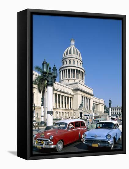 Vintage Cars and Capitol Building, Havana, Cuba-Steve Vidler-Framed Stretched Canvas