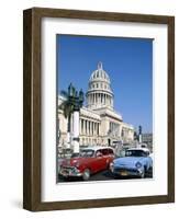 Vintage Cars and Capitol Building, Havana, Cuba-Steve Vidler-Framed Photographic Print