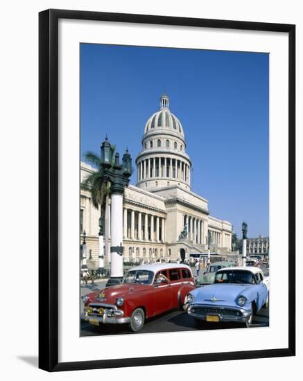 Vintage Cars and Capitol Building, Havana, Cuba-Steve Vidler-Framed Photographic Print