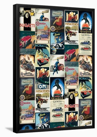 Vintage Cars - Vintage Style Italian Poster Collage-null-Framed Poster