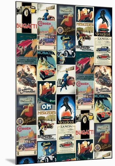 Vintage Cars - Vintage Style Italian Poster Collage-null-Mounted Poster